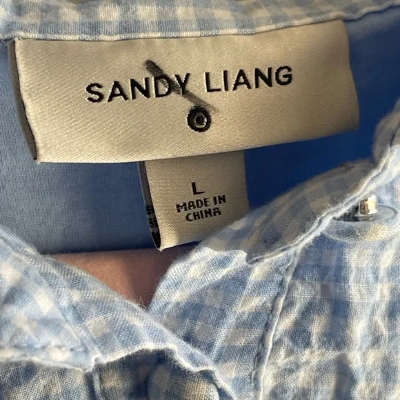 Sandy Liang x Target Blue Gingham 3/4 Sleeve Shirtdress Dress - Picture 3 of 11